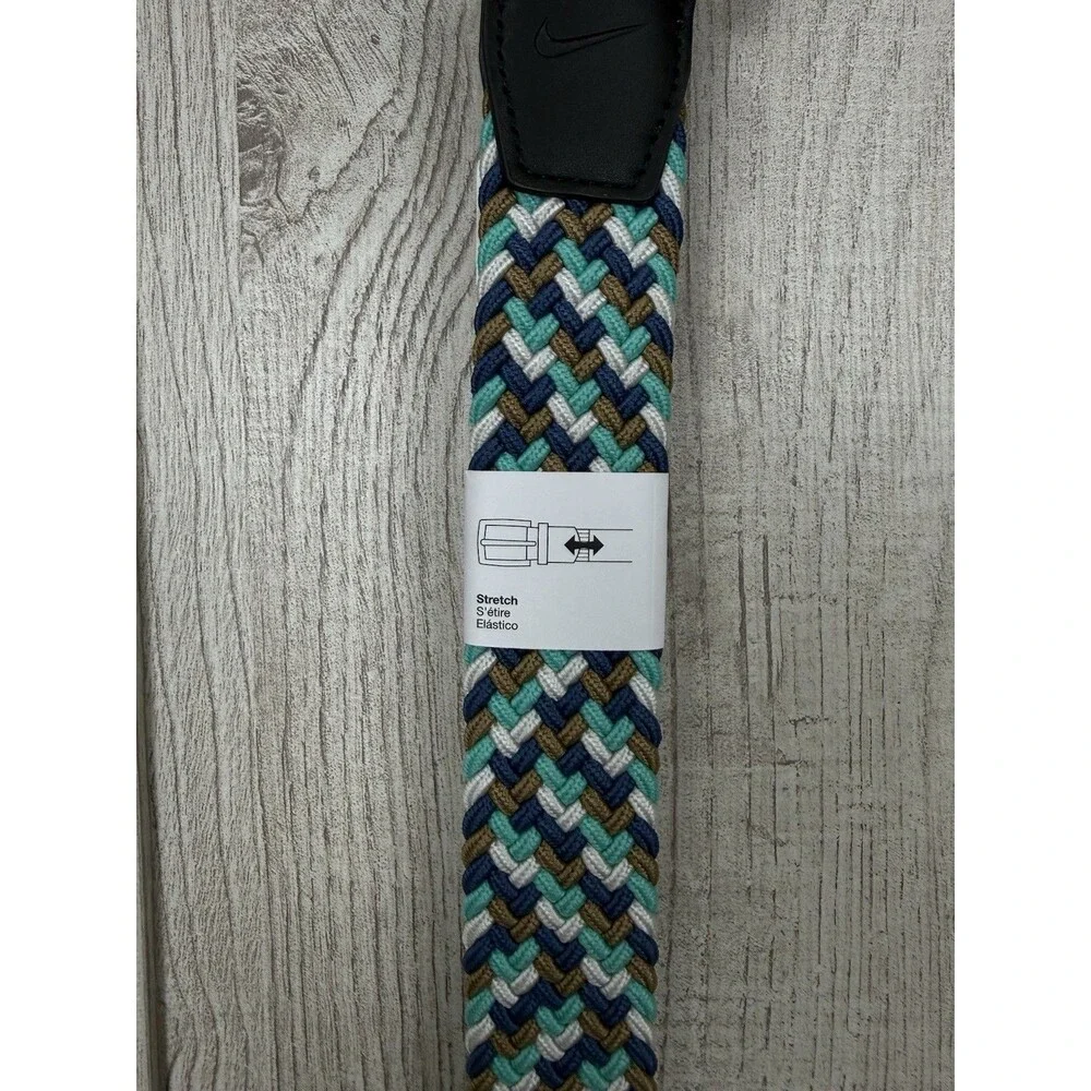 Nike G-flex Braided 1 3/8” Stretch Woven Golf Belt Navy Gray Teal Mens XL 42-44